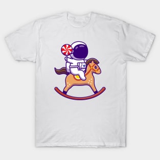 Cute Astronaut Playing Horse Toy And Holding Candy T-Shirt